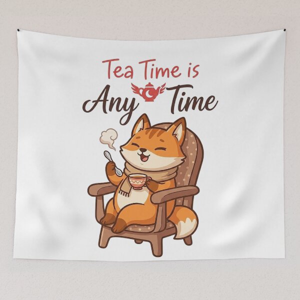 Item preview, Tea Time Is Any Time Cute Kawaii Fox Tea Lover Gift designed and sold by CrystalMineArts.