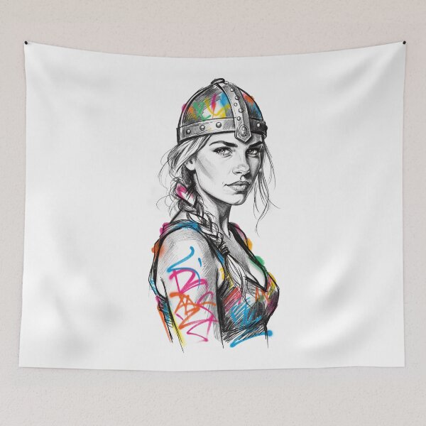 Item preview, Viking Shieldmaiden Street Art Portrait designed and sold by JaaGo PopLab.
