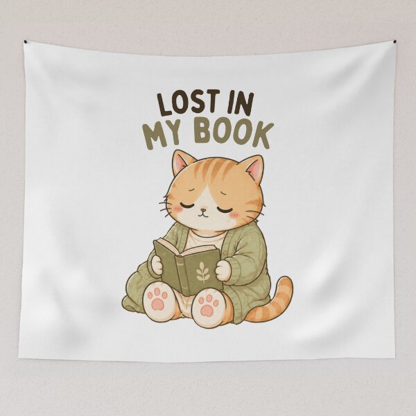Item preview, Lost in My Book Cat | Cute Kawaii Aesthetic | Cozy Reading Mood Design designed and sold by The Mood Index.