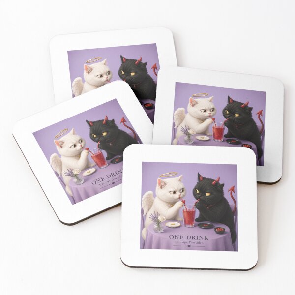 Item preview, Angel Cat Devil Cat One Drink Two Sides designed and sold by LovelyCatGalaxy.