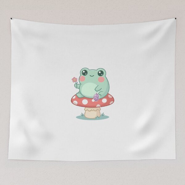 Item preview, Cute Kawaii Frog Sitting on Mushroom with Flower Pastel Art designed and sold by LYZ7VANI.