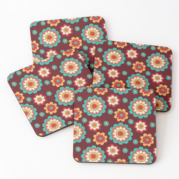 Item preview, Groovy Retro Flower Power Pattern – 70s Boho Floral Repeat Design in Teal Red & Burgundy designed and sold by DERA RAY.
