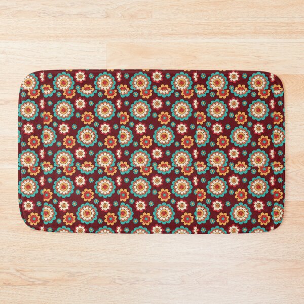 Item preview, Groovy Retro Flower Power Pattern – 70s Boho Floral Repeat Design in Teal Red & Burgundy designed and sold by DERA RAY.