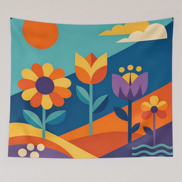 Item preview, Geometric Flowers in a Colour Block Landscape designed and sold by InkSmithery.