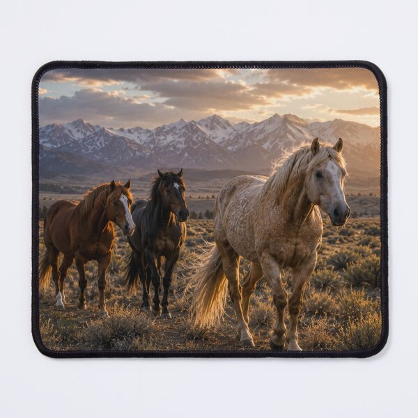 Item preview, Wild Horses at Sunset in the Mountains – Western Nature Landscape Art designed and sold by QuarterHorseArt by Just my Studio.