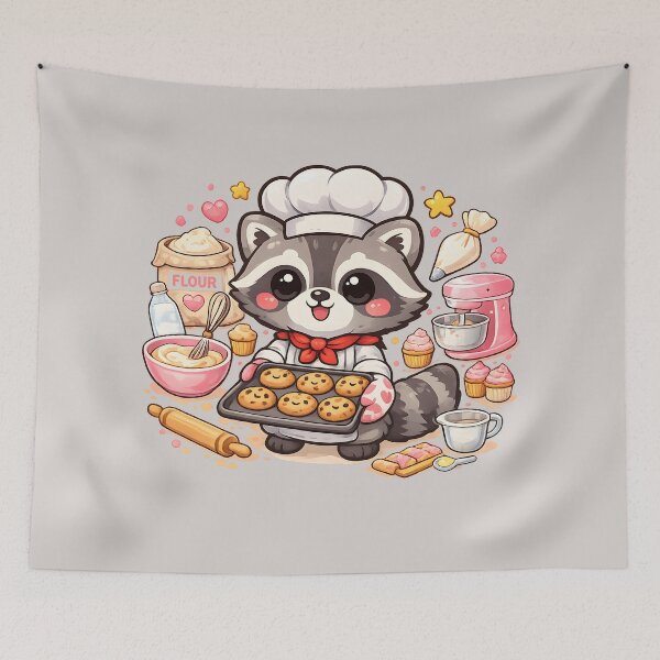 Item preview, Cute Raccoon Baker – Kawaii Cookie Chef Illustration designed and sold by blankTeeShirt.