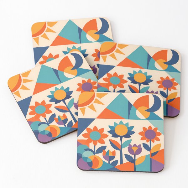 Item preview, Geometric Flower Garden with Sun and Moon designed and sold by InkSmithery.