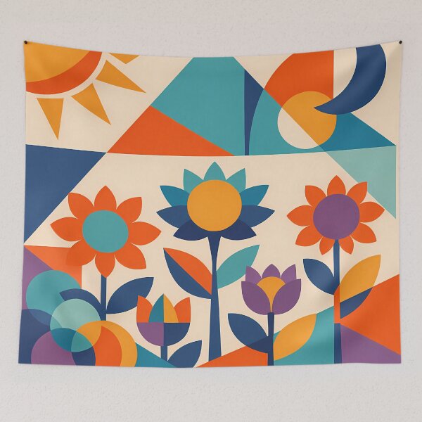 Item preview, Geometric Flower Garden with Sun and Moon designed and sold by InkSmithery.