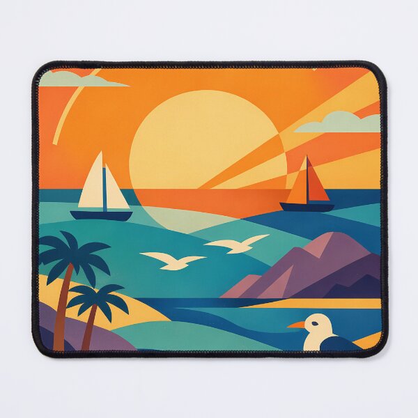 Item preview, Geometric Coastal Sunset with Yachts and Palms designed and sold by InkSmithery.
