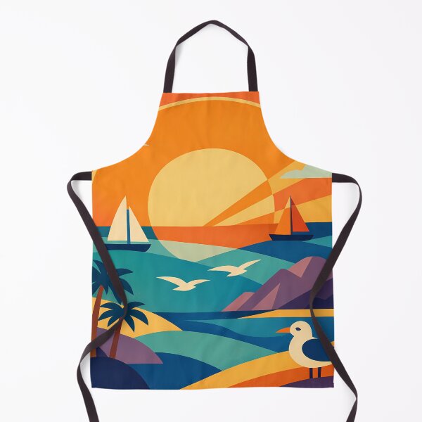 Item preview, Geometric Coastal Sunset with Yachts and Palms designed and sold by InkSmithery.