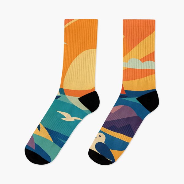 Item preview, Geometric Coastal Sunset with Yachts and Palms designed and sold by InkSmithery.