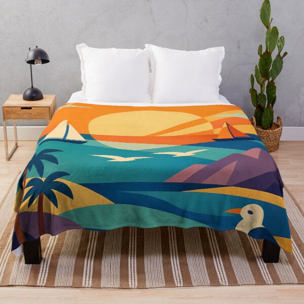 Item preview, Geometric Coastal Sunset with Yachts and Palms designed and sold by InkSmithery.