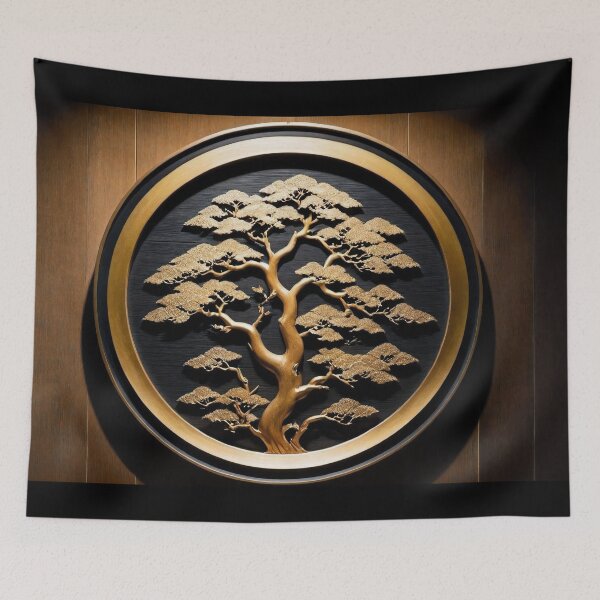 Item preview, Golden Bonsai Pine Circular Relief designed and sold by momomoMNJ.