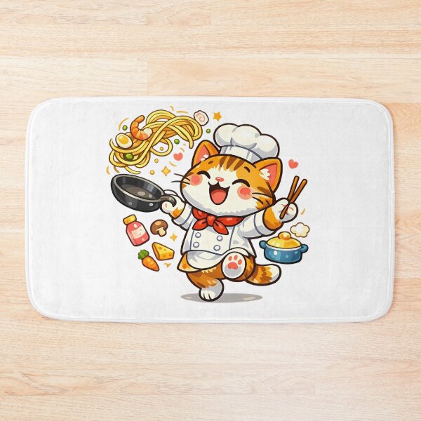 Item preview, Cute Chef Cat Tossing Noodles Kawaii Sticker Design designed and sold by ArtistryPulse90.