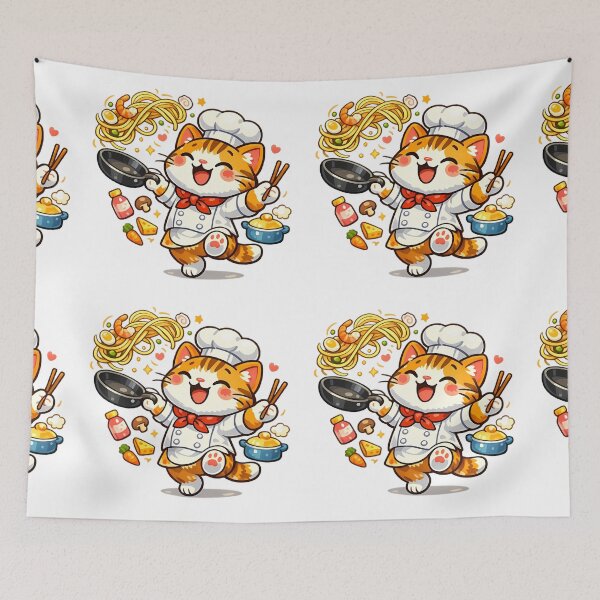Item preview, Cute Chef Cat Tossing Noodles Kawaii Sticker Design designed and sold by ArtistryPulse90.