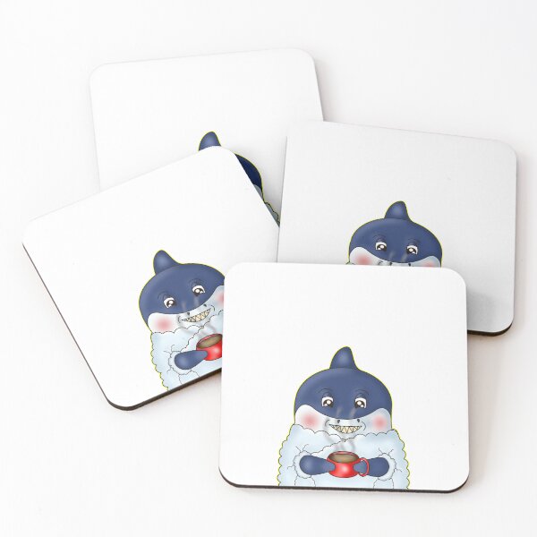 Item preview, Cute Cozy Kawaii Shark Drinking Coffee in Blanket designed and sold by BalRaju-Doodles.