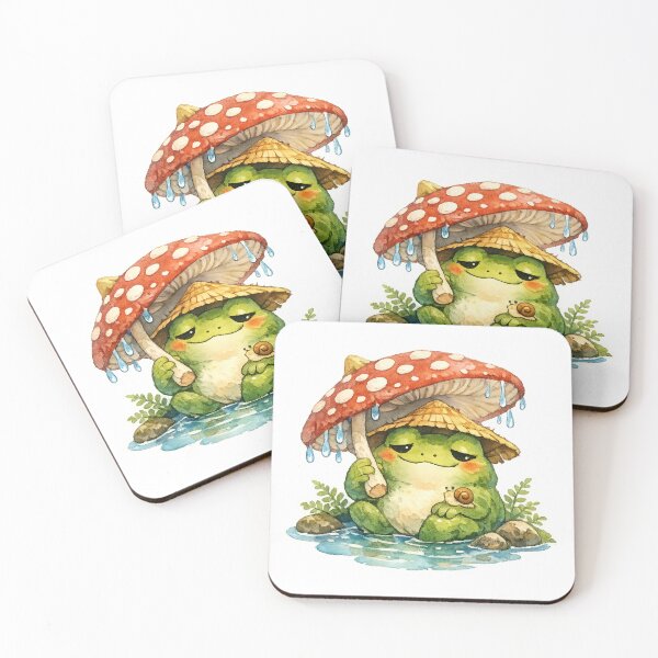 Item preview, Cute Watercolor Frog with Mushroom Umbrella designed and sold by SandiCreative.