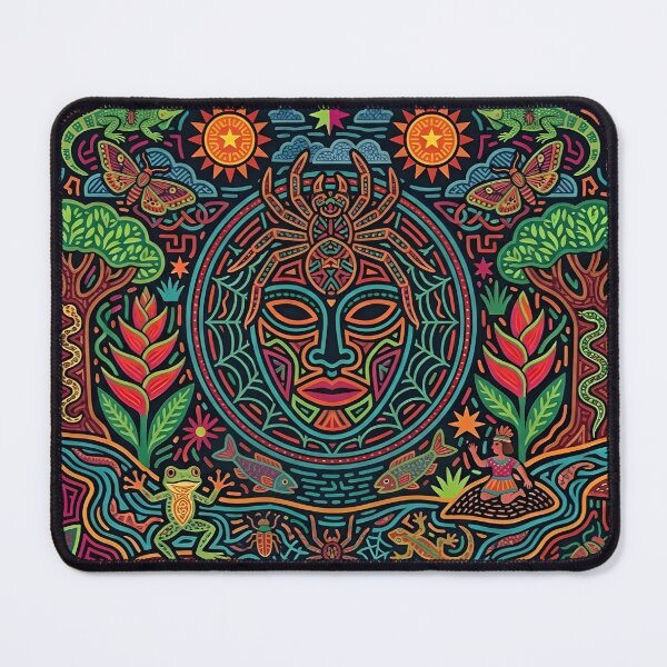 Item preview, Mystical Spider Shaman Mola Art | Sacred Web of Life Tapestry | Vibrant Indigenous Jungle Totem designed and sold by SergioMiklos.