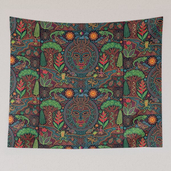 Item preview, Mystical Spider Shaman Mola Art | Sacred Web of Life Tapestry | Vibrant Indigenous Jungle Totem designed and sold by SergioMiklos.