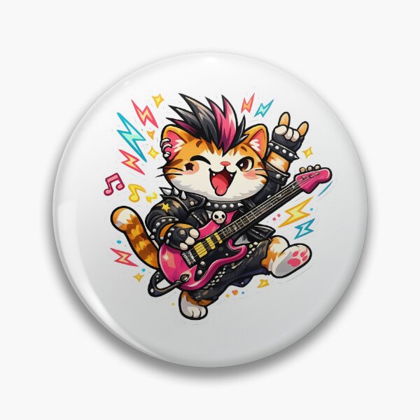 Item preview, Punk Rock Cat Playing Electric Guitar Cute Neon Cartoon designed and sold by ArtistryPulse90.