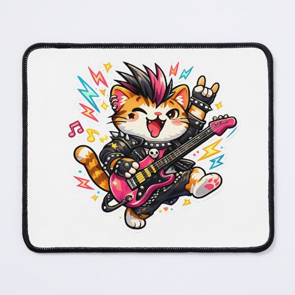 Item preview, Punk Rock Cat Playing Electric Guitar Cute Neon Cartoon designed and sold by ArtistryPulse90.