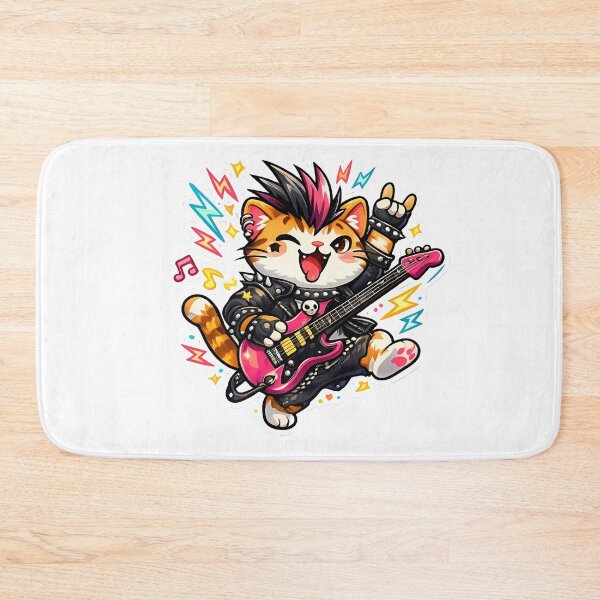 Item preview, Punk Rock Cat Playing Electric Guitar Cute Neon Cartoon designed and sold by ArtistryPulse90.
