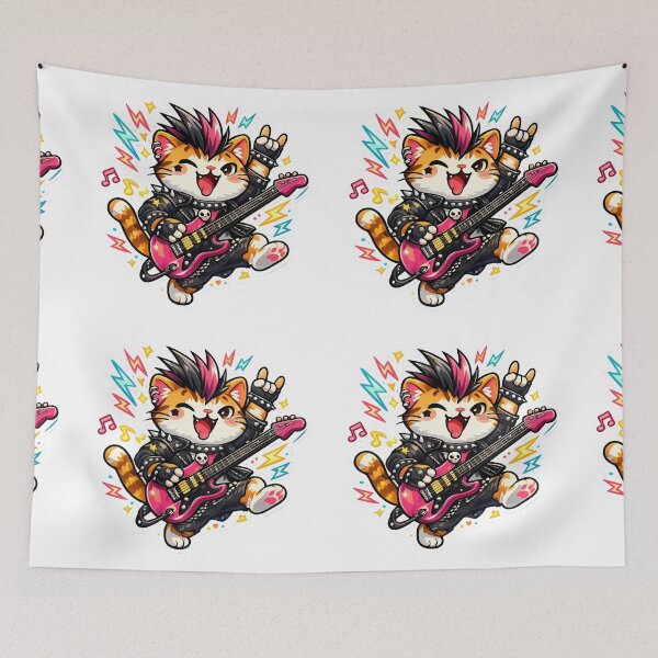 Item preview, Punk Rock Cat Playing Electric Guitar Cute Neon Cartoon designed and sold by ArtistryPulse90.
