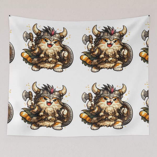 Item preview, Cute Viking Cat Warrior Cartoon Mascot Sticker designed and sold by ArtistryPulse90.