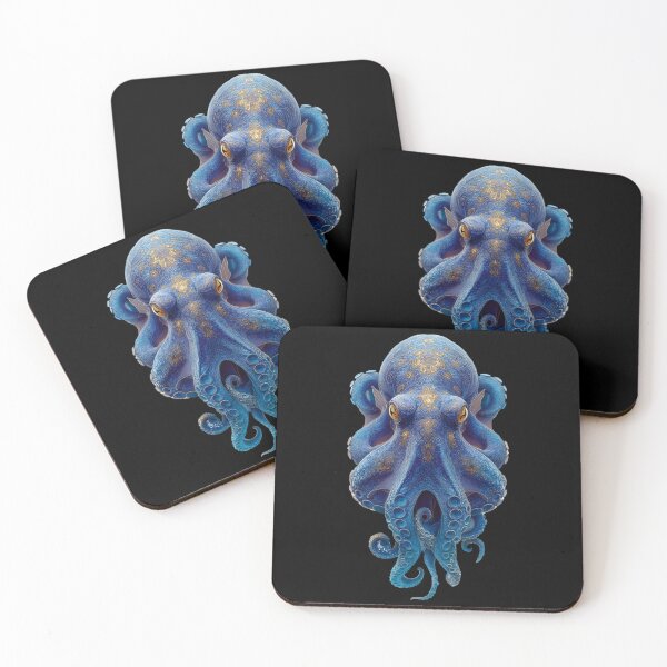 Item preview, Ornate Royal Blue Octopus - Gold Filigree Marine Art designed and sold by Skyburial.