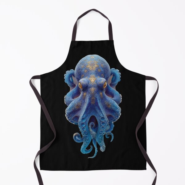 Item preview, Ornate Royal Blue Octopus - Gold Filigree Marine Art designed and sold by Skyburial.