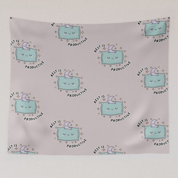 Item preview, Kawaii Sleepy Pillow - "Rest is Productive" designed and sold by SebastianSpace.