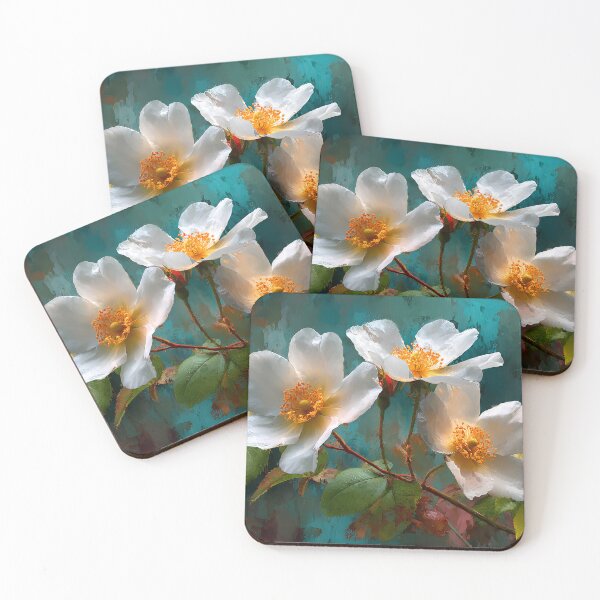 Item preview, Cherokee Rose Georgia Flower, Warm Earth Teal Coral Floral Art Print designed and sold by daila70.