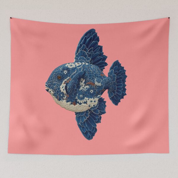 Item preview, Blue Willow Mola Mola Art - Maximalist Floral Ocean Sunfish designed and sold by Skyburial.