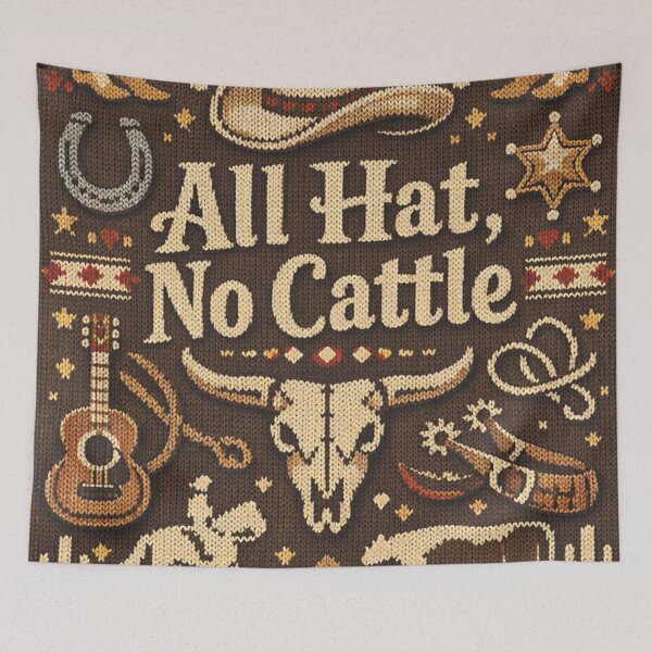 Item preview, All Hat No Cattle Cowboy Saying Knitting Pattern designed and sold by Mauswohn.