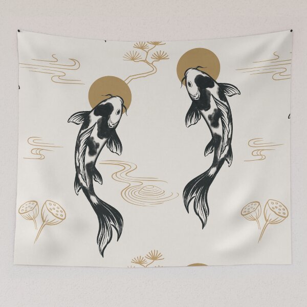 Item preview, Japanese Koi Fish Pattern | Minimalist Asian Fish Design | Zen Koi Aesthetic Wallpaper designed and sold by MonNoir.