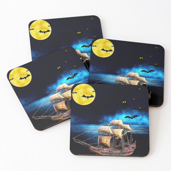 Item preview, mysterious pirate ghost ship under halloween moon designed and sold by FahdSpaceArt.