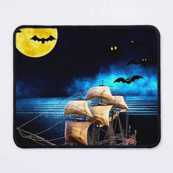 Item preview, mysterious pirate ghost ship under halloween moon designed and sold by FahdSpaceArt.