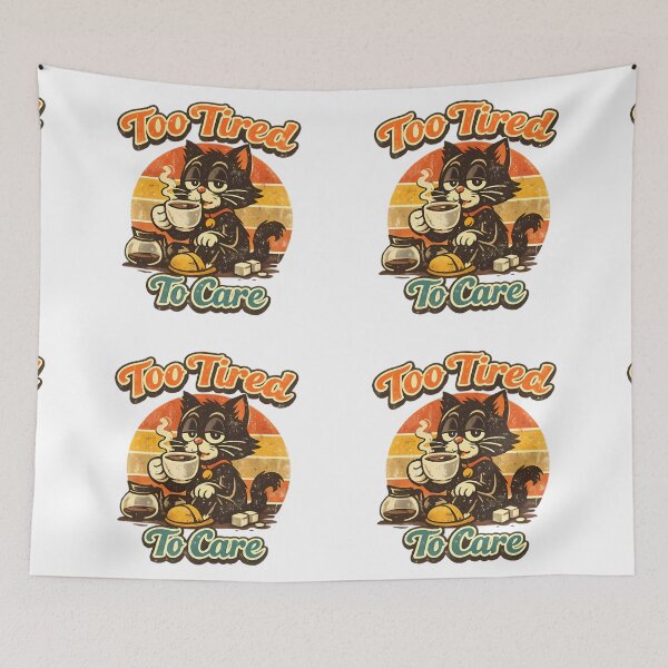Item preview, Vintage Black Cat Coffee T-Shirt – Too Tired To Care Retro Cartoon Design designed and sold by ArtistryPulse90.