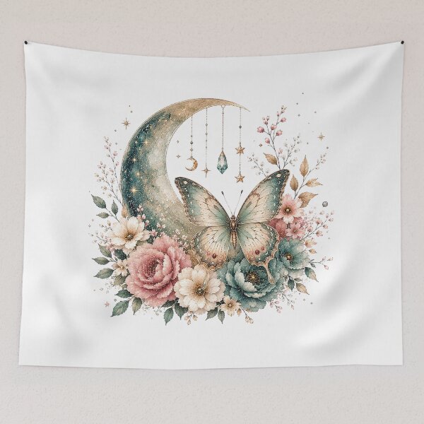 Item preview, Celestial Butterfly Moon Floral Watercolor designed and sold by PetalGarden.