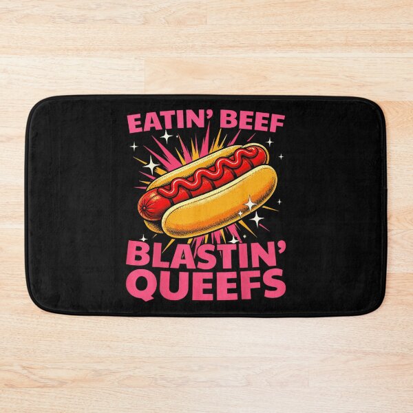 Item preview, Funny Eatin Beef Blastin Queefs Retro Hot Dog Graphic T Shirt designed and sold by MariCanal.