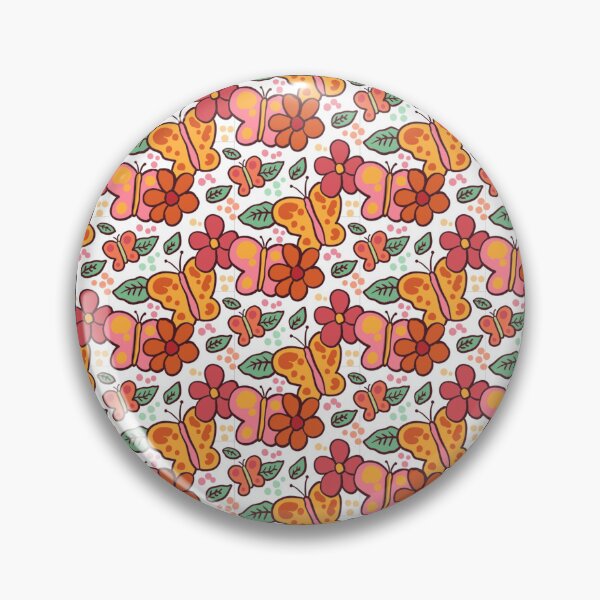 Item preview, Retro Butterfly & Floral Garden Pattern – Groovy Pink Orange Boho Repeat Design designed and sold by DERA RAY.