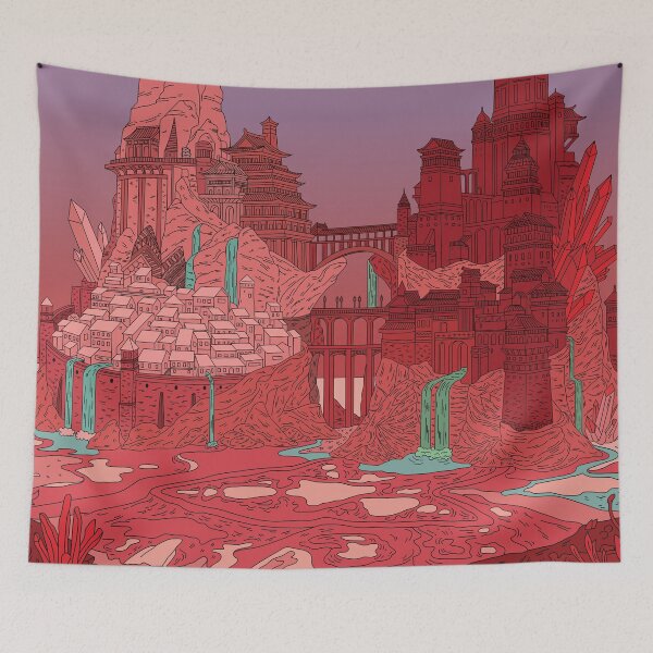 Item preview, Crimson Crystal Castle - Mystical Ghibli Inspired Fantasy Art designed and sold by AliAltinelArt.