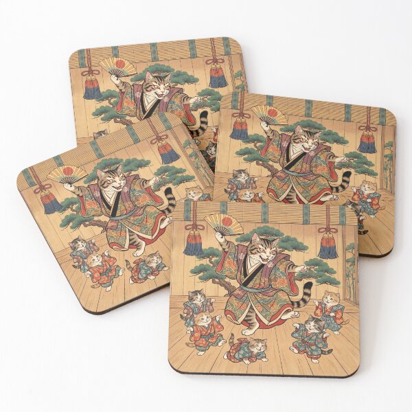 Item preview, Cat Kabuki Master Teaching Kittens — Neko Kabuki Keiko Zu | Japanese Ukiyo-e Cat Art designed and sold by Ukiyo Neko Hyakkei - Cats of the Floating World-.