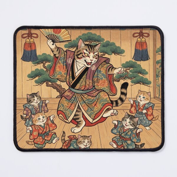 Item preview, Cat Kabuki Master Teaching Kittens — Neko Kabuki Keiko Zu | Japanese Ukiyo-e Cat Art designed and sold by Ukiyo Neko Hyakkei - Cats of the Floating World-.