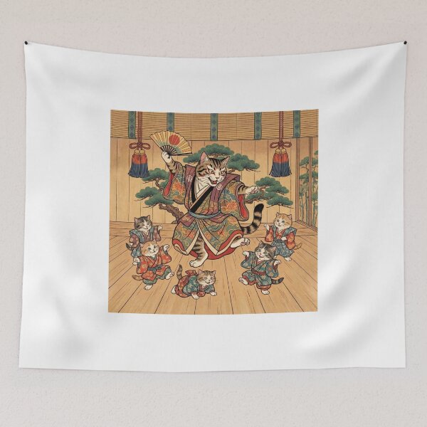 Item preview, Cat Kabuki Master Teaching Kittens — Neko Kabuki Keiko Zu | Japanese Ukiyo-e Cat Art designed and sold by Ukiyo Neko Hyakkei - Cats of the Floating World-.