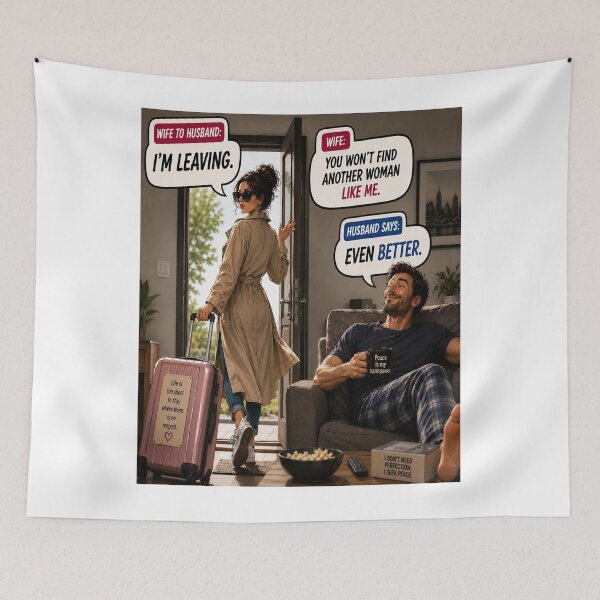 Item preview, Wife Leaving Husband Funny Marriage Humor Art designed and sold by riki2365.