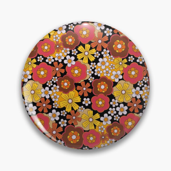 Item preview,  Retro 70s Flower Power Dark Floral Pattern – Bold Maximalist Blooms on Black Groovy Repeat Design designed and sold by DERA RAY.