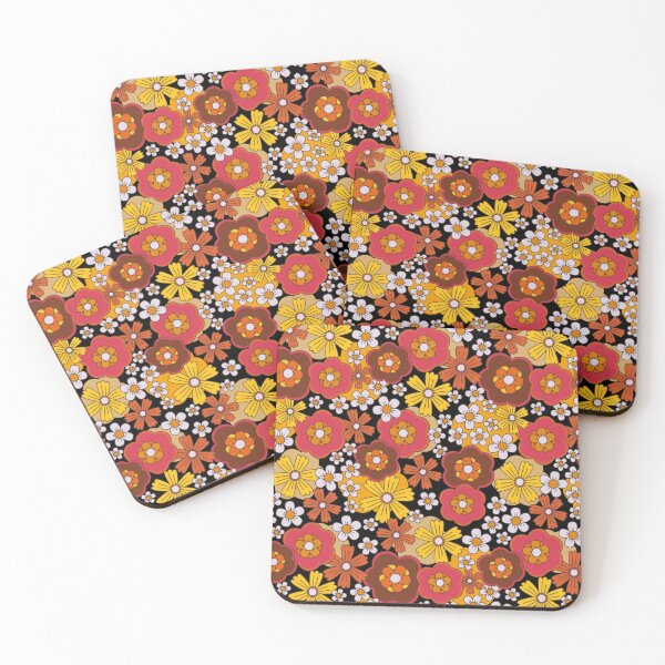 Item preview,  Retro 70s Flower Power Dark Floral Pattern – Bold Maximalist Blooms on Black Groovy Repeat Design designed and sold by DERA RAY.