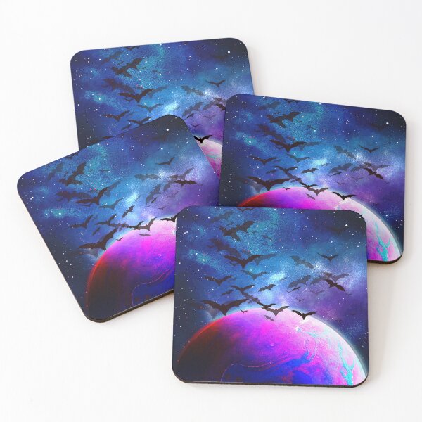 Item preview, surreal cosmic planet with flying bats galaxy designed and sold by FahdSpaceArt.