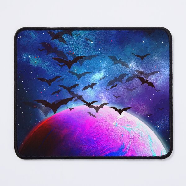 Item preview, surreal cosmic planet with flying bats galaxy designed and sold by FahdSpaceArt.